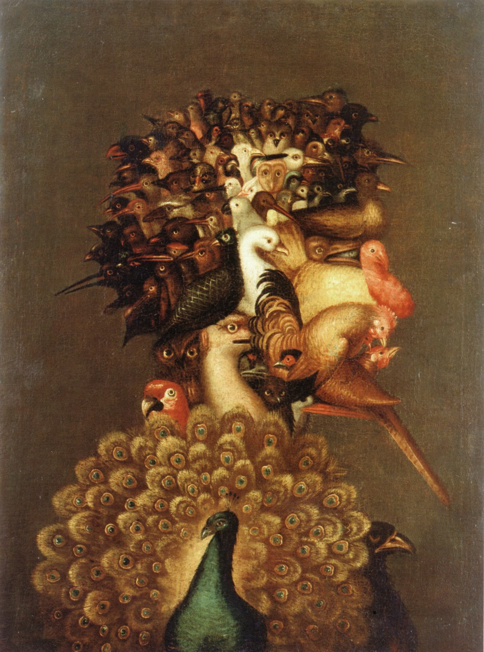 arcimboldo's painting "air" that's a side portrait of a person composed of all different kinds of birds