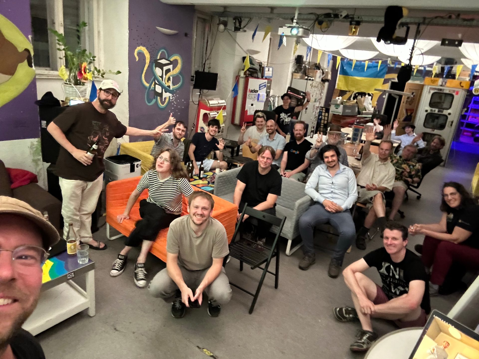 A selfie at the end of the first meetup with most participants in the frame.