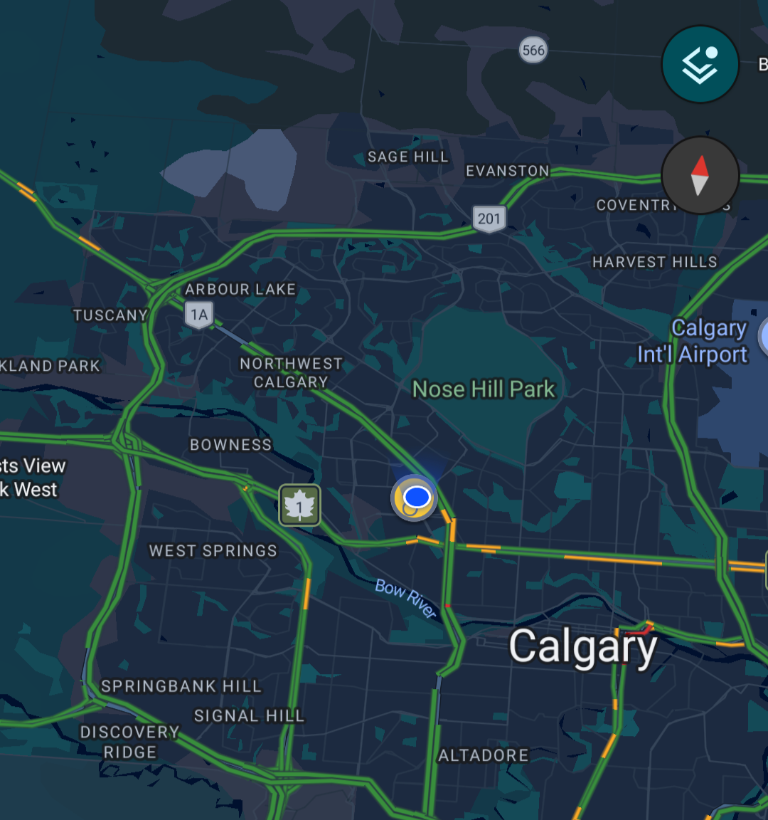 A screenshot of a map, showing my location  in Calgary