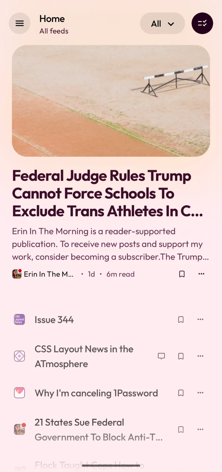 Screenshot of Twine, a RSS reader for Android.