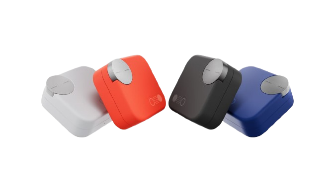 The four colourways of the CMF Buds 2's case, it comes in light grey, vibrant orange, dark grey, and deep blue.