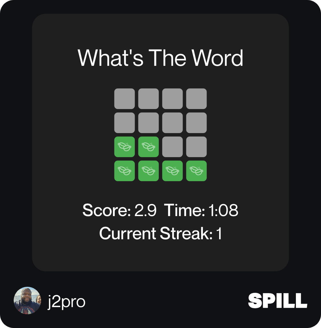 What's The Word
Score: 2.9 Time: 1:08
Current Streak: 1