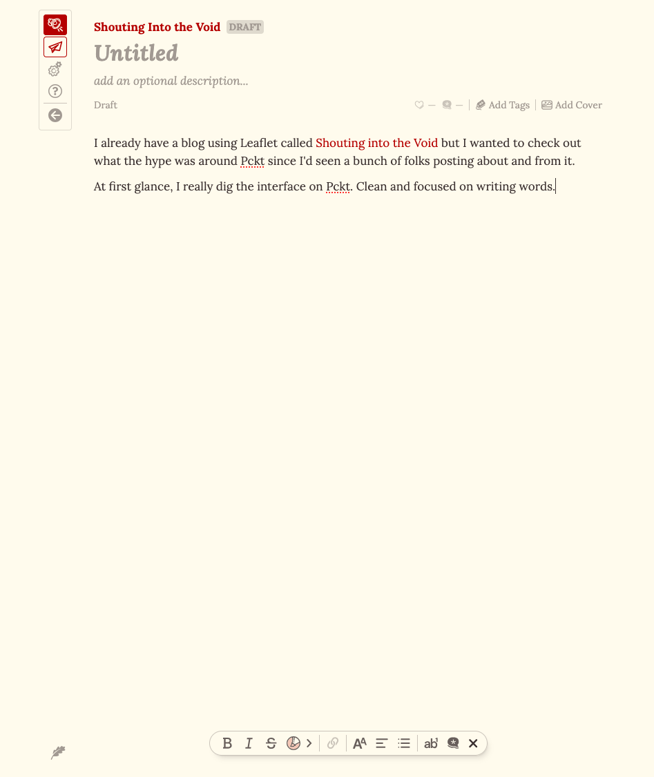 Screenshot of Leaflet's blogging editor.