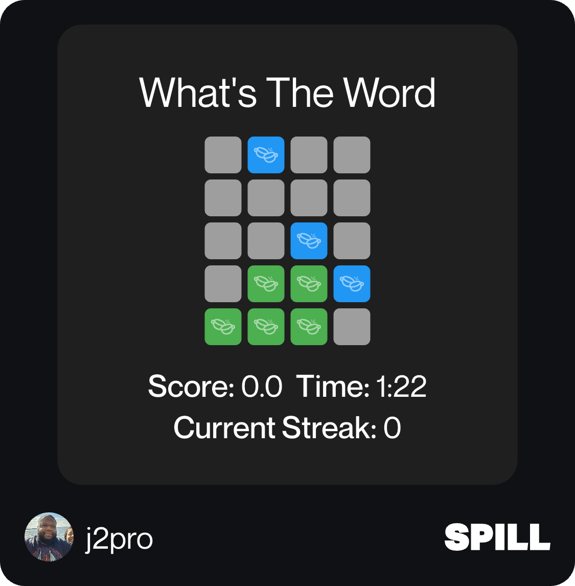 What's The Word
Score: 0.0 Time: 1:22
Current Streak: 0