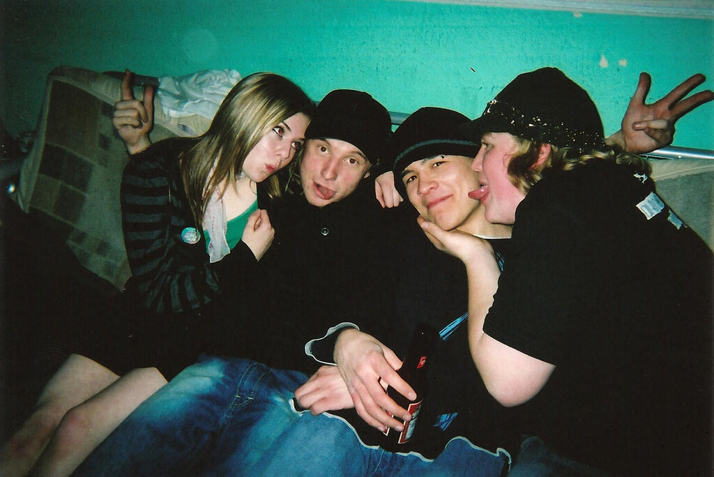 House party friends shot on a disposable camera
