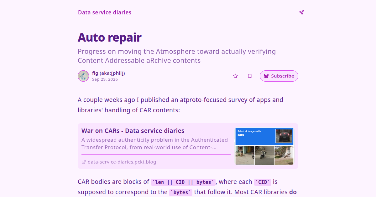 Auto repair - Data service diaries