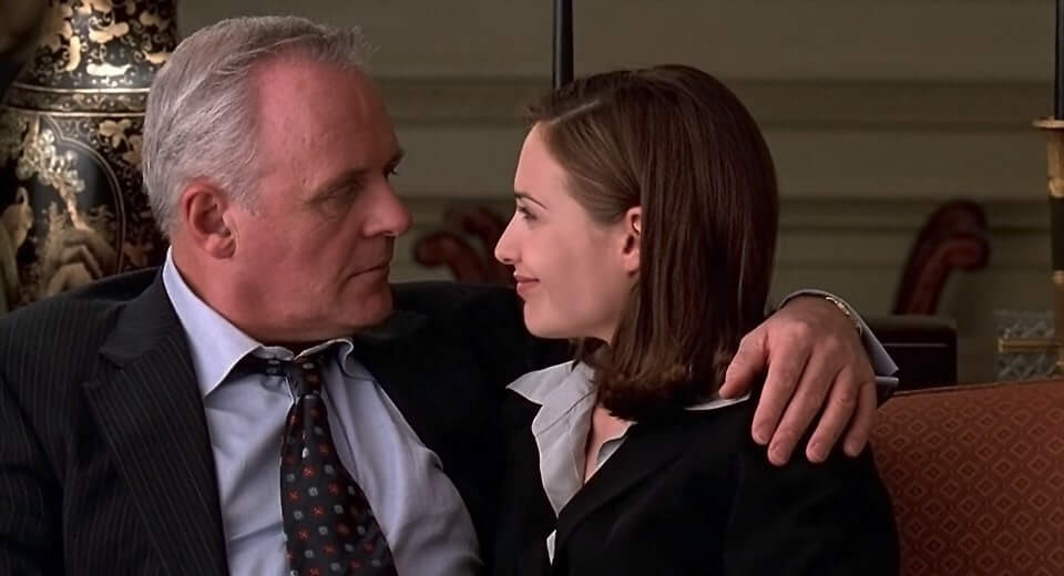 William Parrish (Anthony Hopkins) talking to his daughter Susan (Claire Forlani)