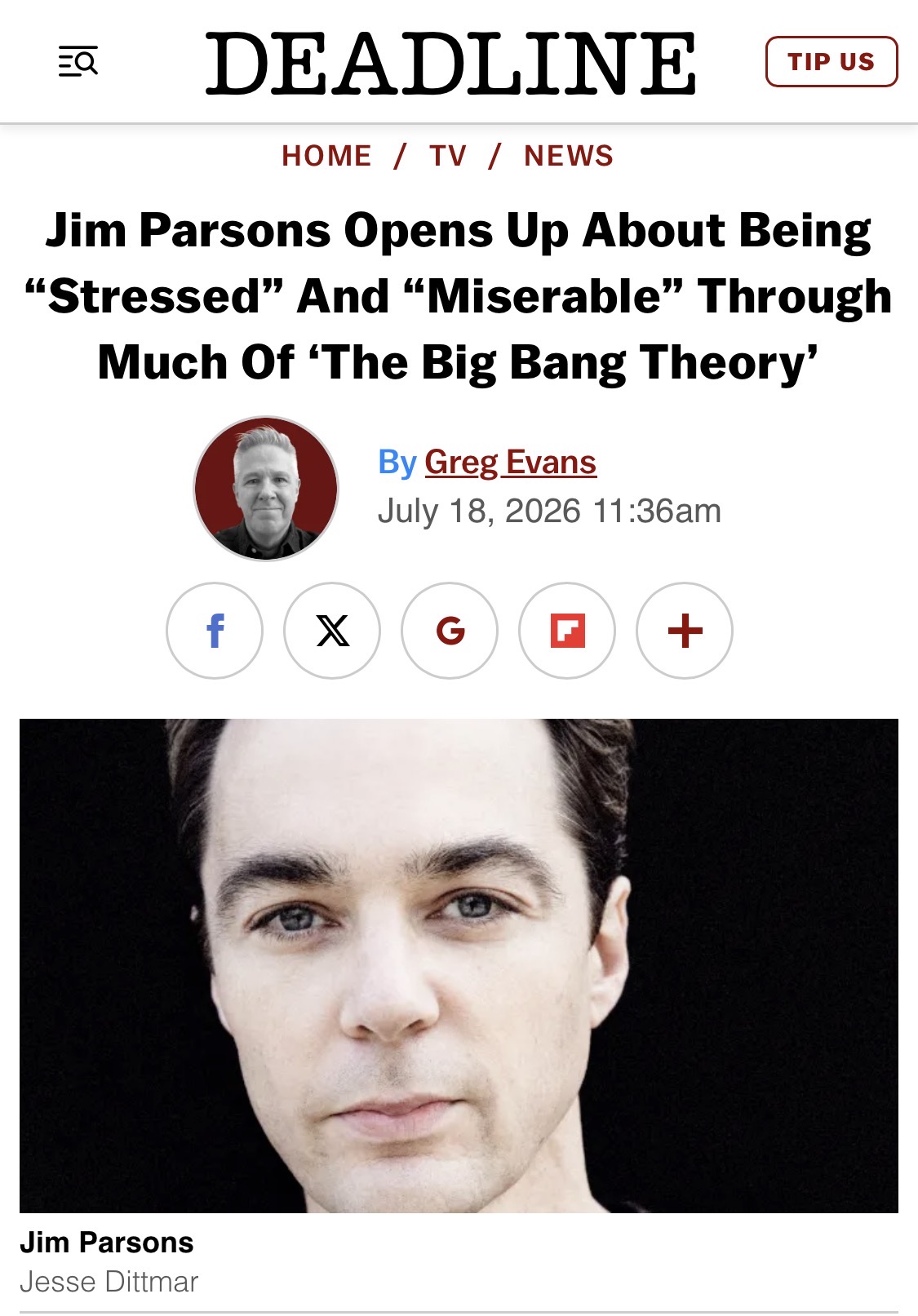 Screenshot of article from deadline