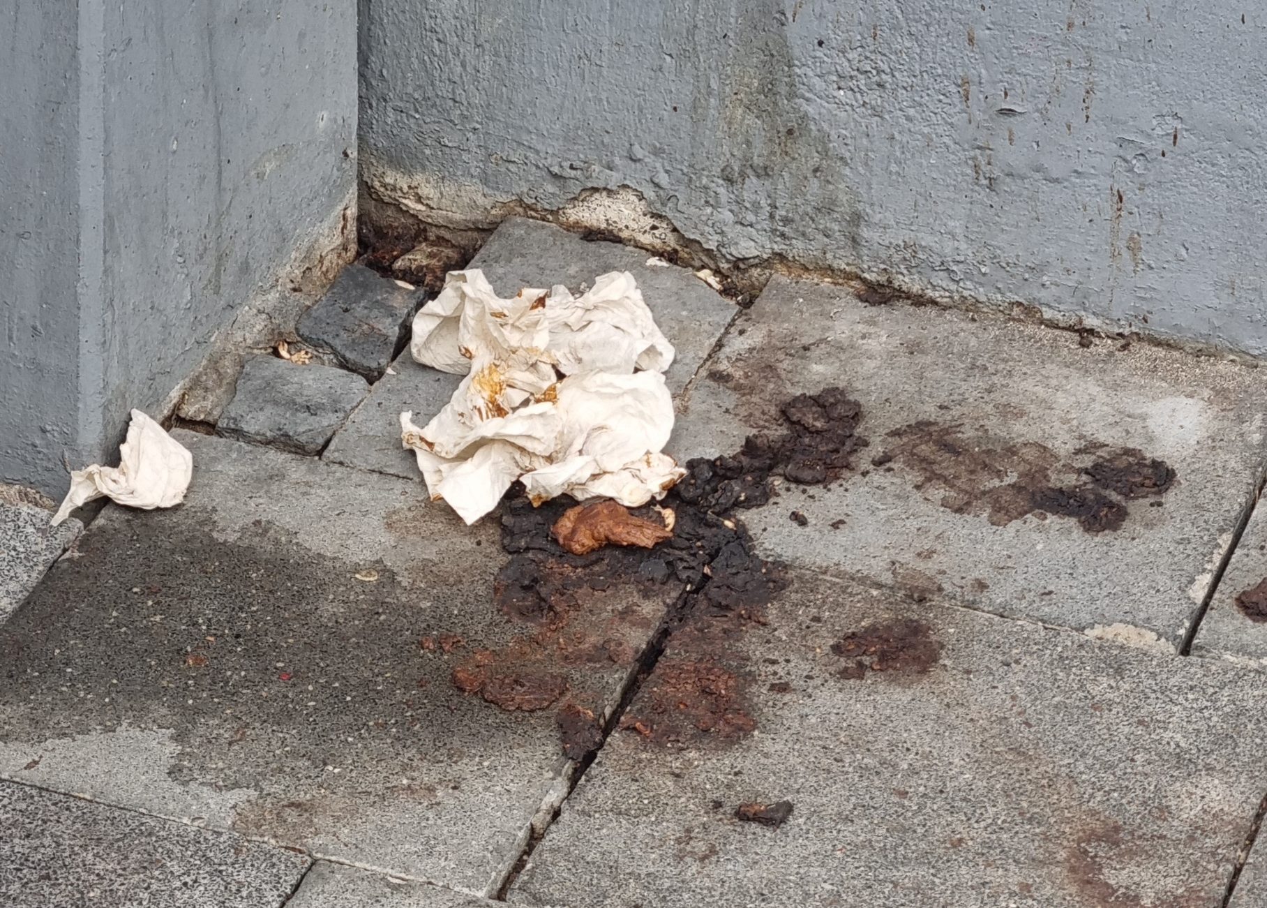 Menschlicher Kot auf einem Gehweg.