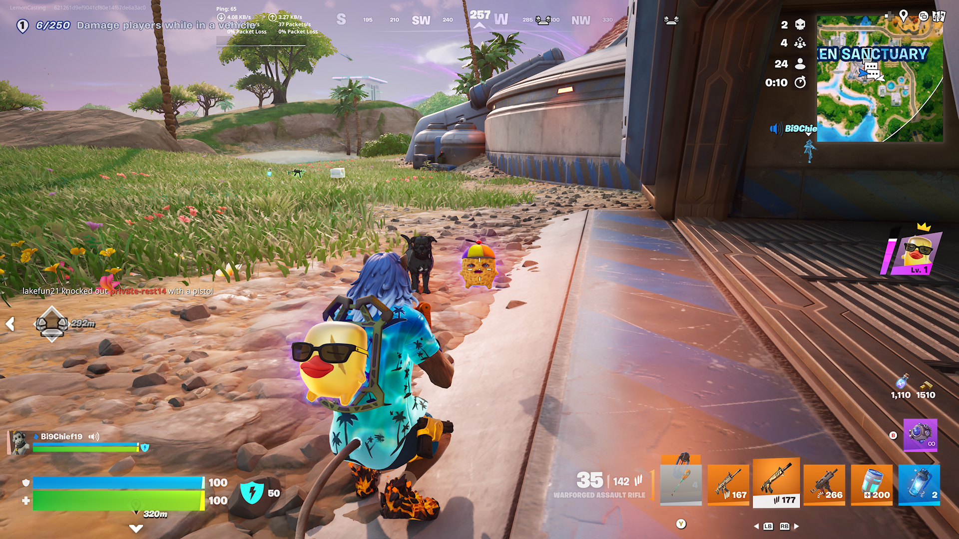 Fortnite gameplay screenshot showing my character kneeling