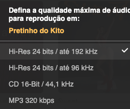 quadro de opções de transmissão do qobuz.