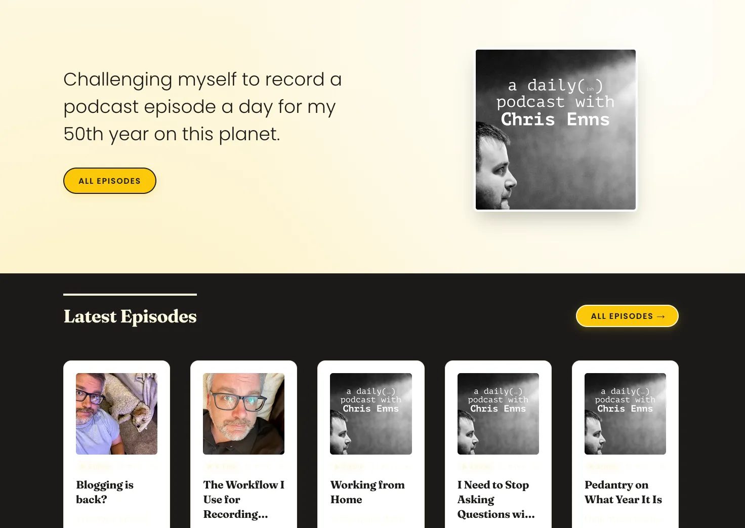 Screenshot of daily.chrisenns.com showing the podcast page for the podcast.
