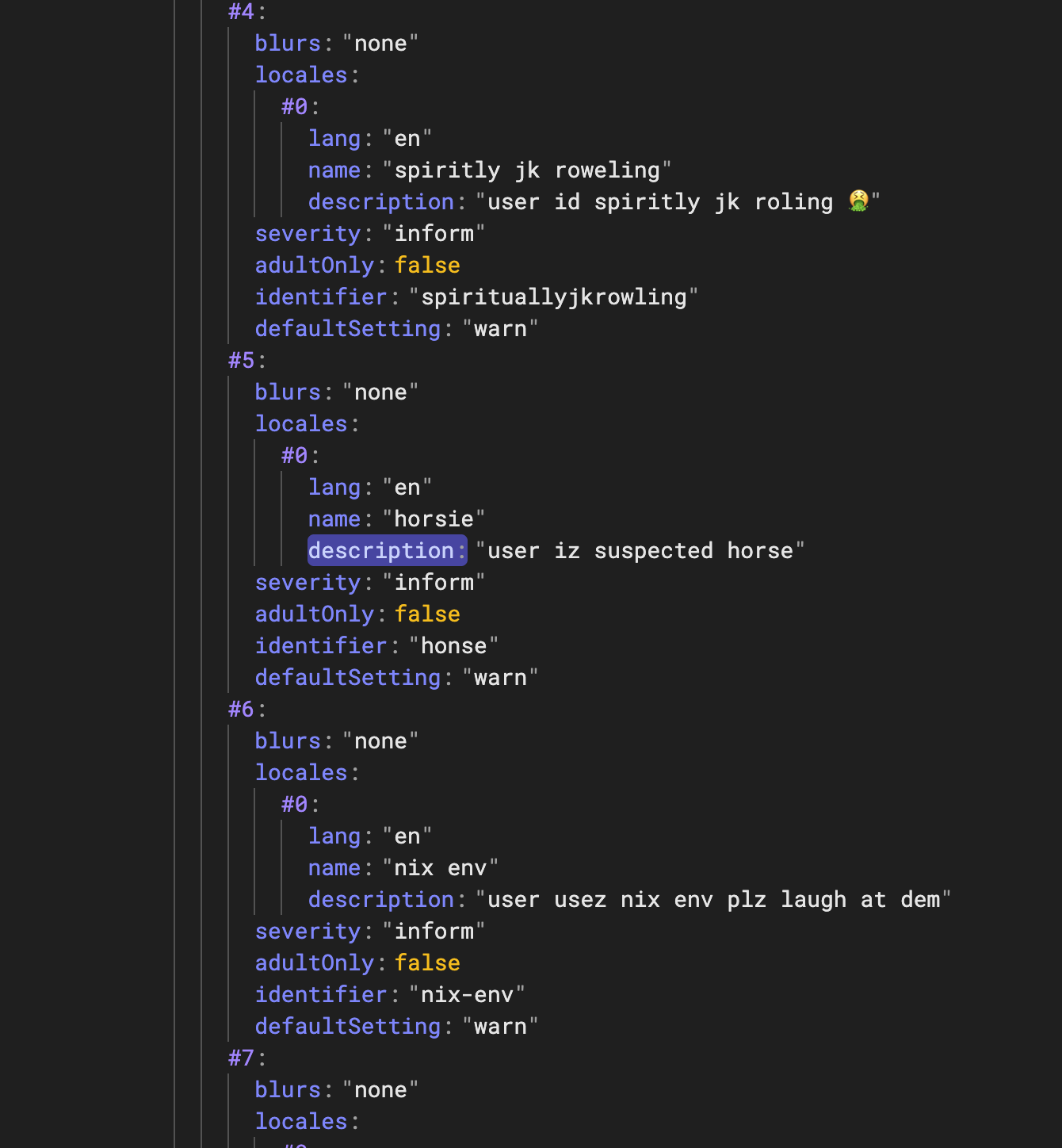 PDSls record with the "description" key highlighted
