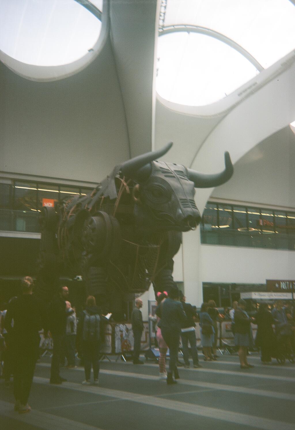 Ozzy the Bull in Birmingham Grand Central station shot on Film Photography Project 620 film.