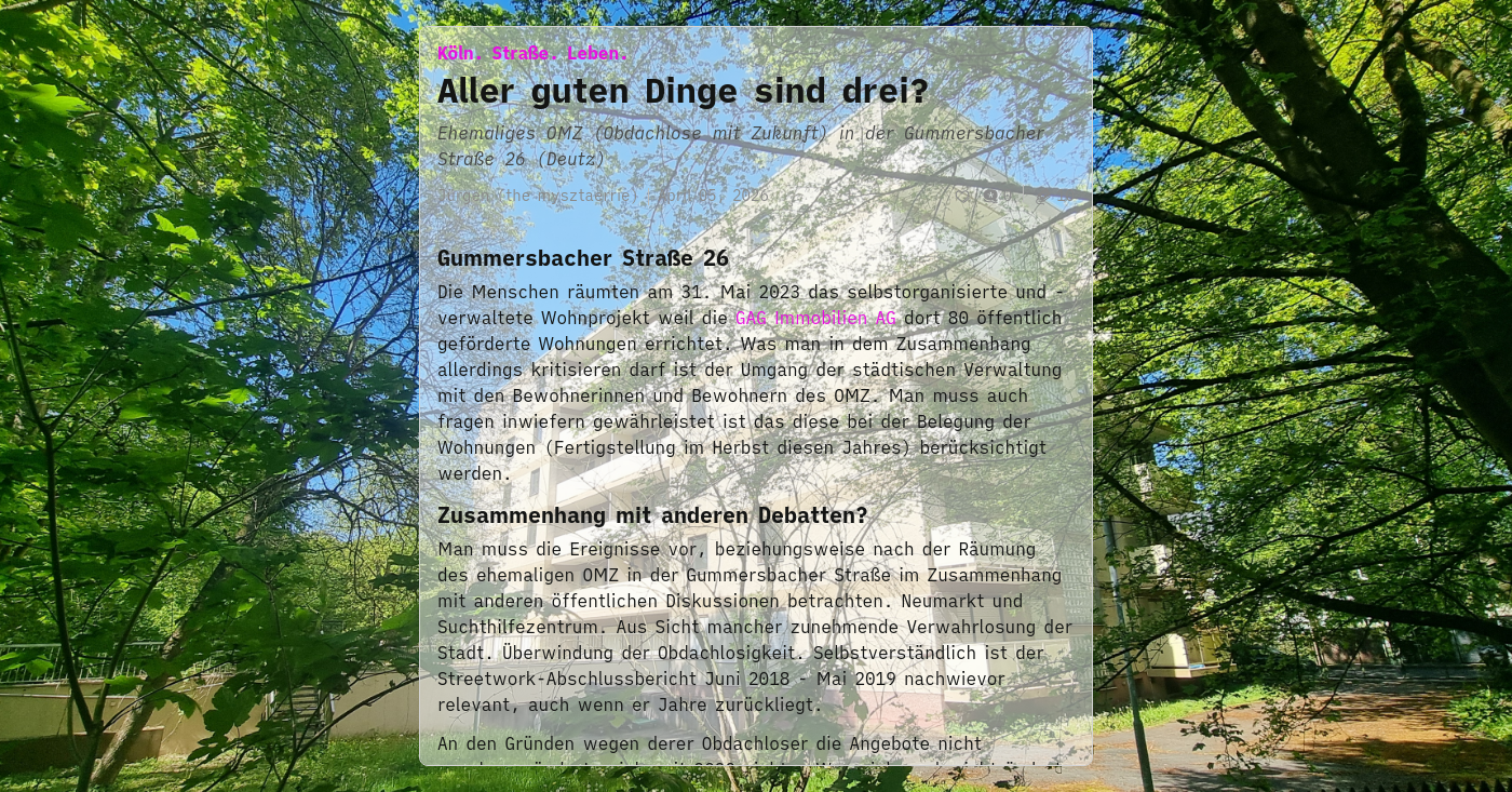 Aller guten Dinge sind drei? - Köln. Straße. Leben.