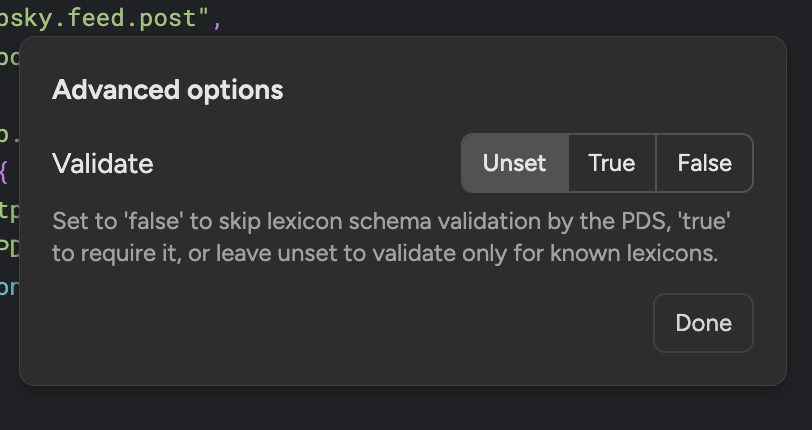 advanced options modal