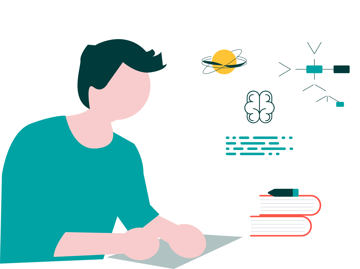 a student learning about AI from books