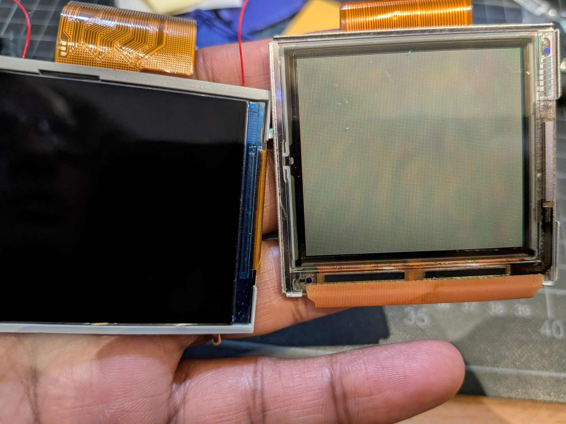 The IPS screen on the left compared to the stock screen on the right.