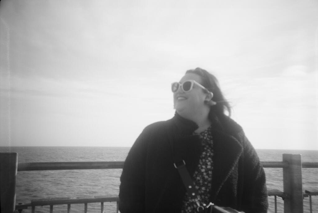 Chloé on the beach at Southwold shot with a seventy year old Kodak Box Brownie Six-20