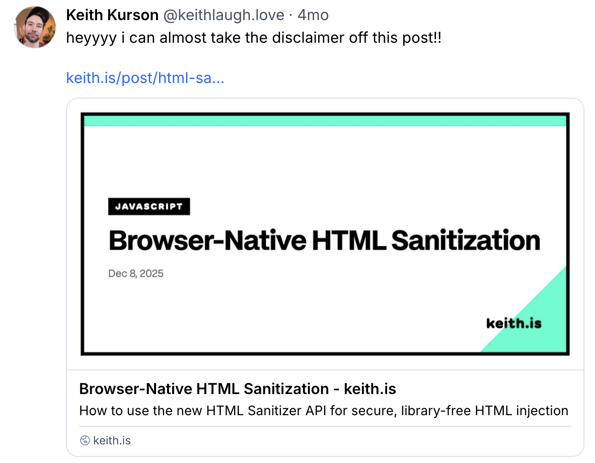 Screenshot of an old bluesky post that has the old styling. A bright teal band across the top, and triangle in the lower right corner.