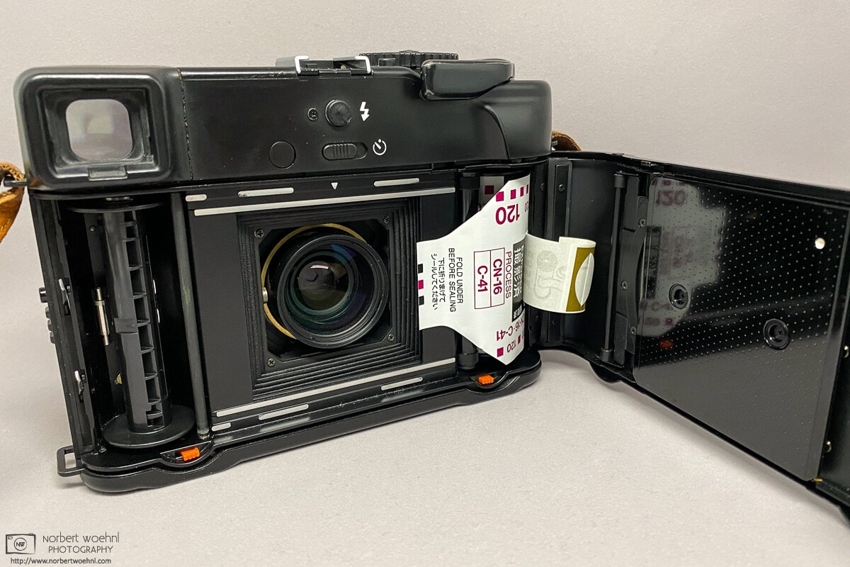 Back view of Mamiya 6 with open rear cover.